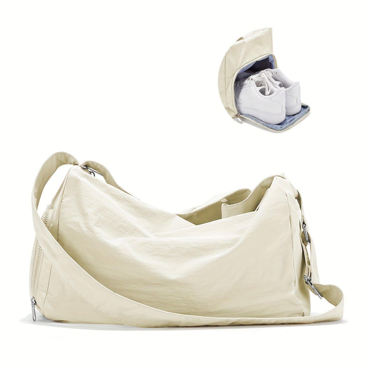 Khaki Shoe Compartment Gym Bag - Lightweight, Large Capacity & Versatile