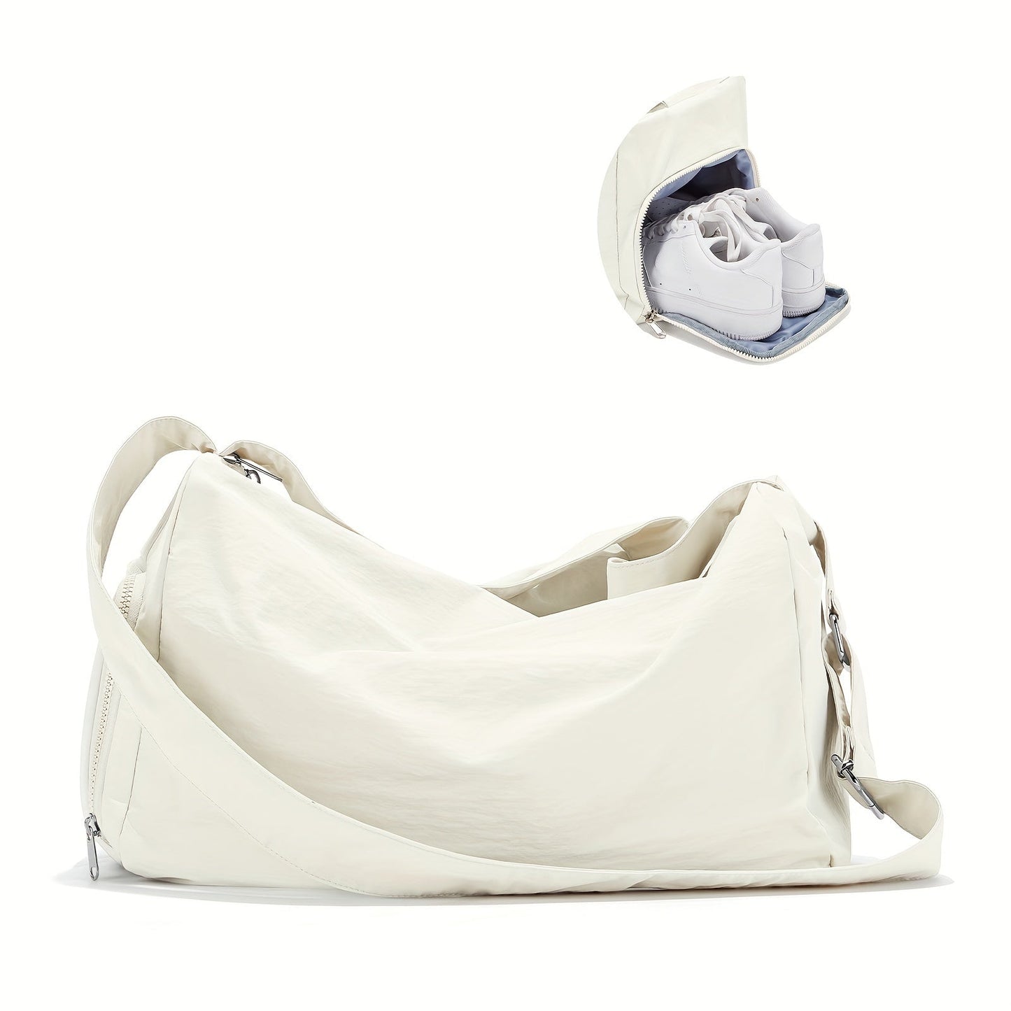 Beige Shoe Compartment Gym Bag - Lightweight, Large Capacity & Versatile