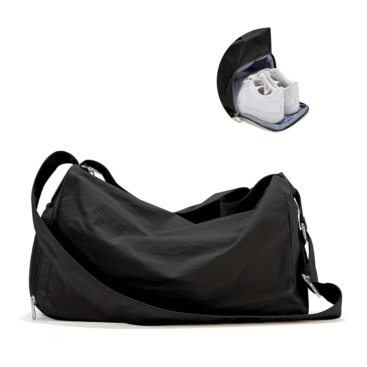 Black Shoe Compartment Gym Bag - Lightweight, Large Capacity & Versatile