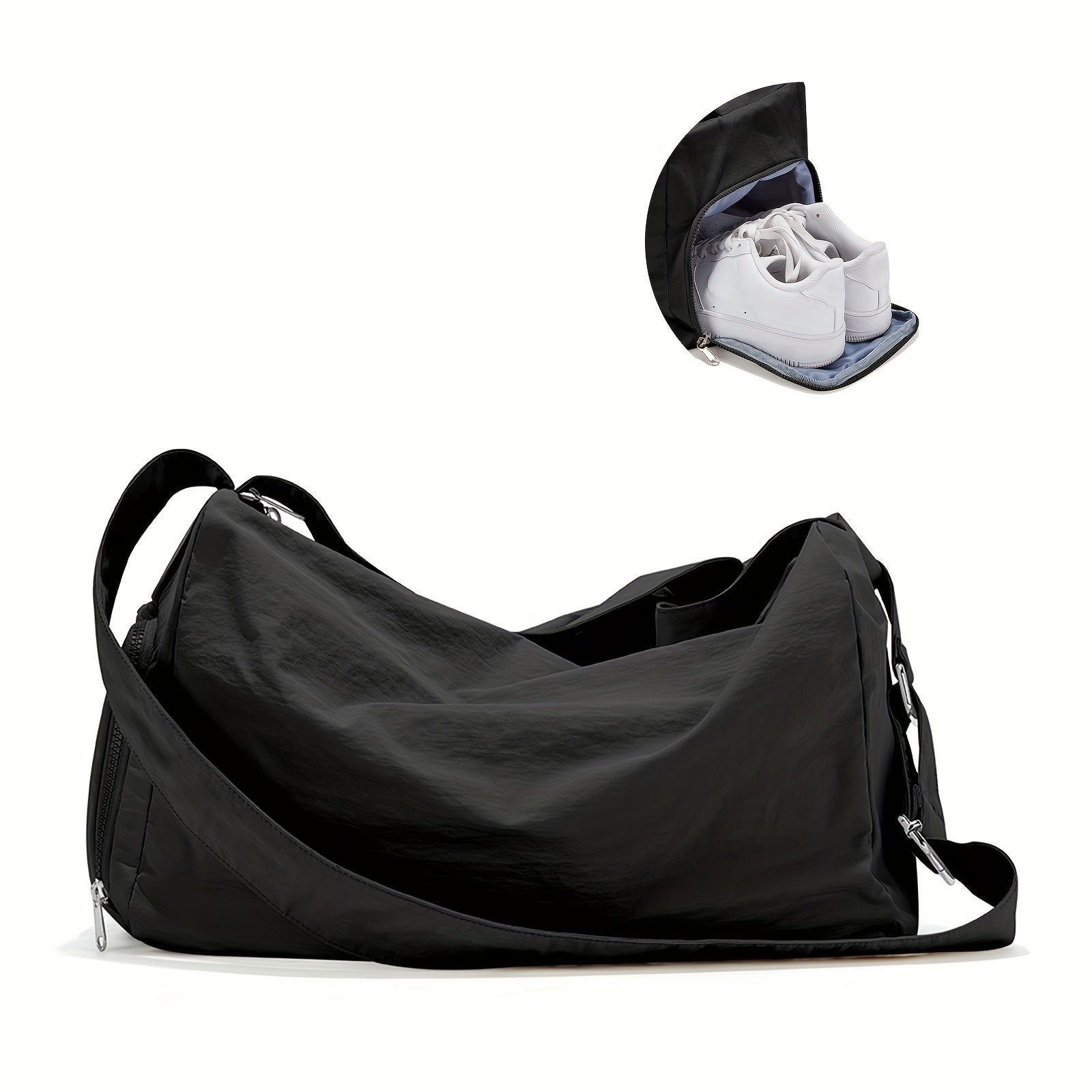 Black Shoe Compartment Gym Bag - Lightweight, Large Capacity & Versatile
