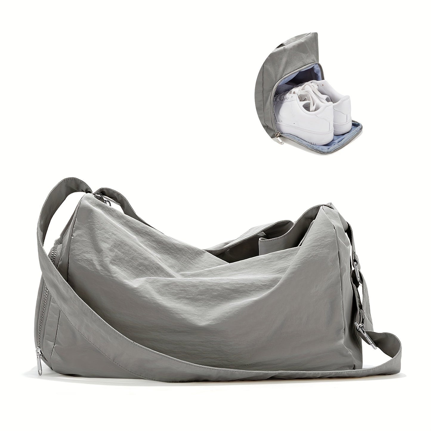 Gray Shoe Compartment Gym Bag - Lightweight, Large Capacity & Versatile