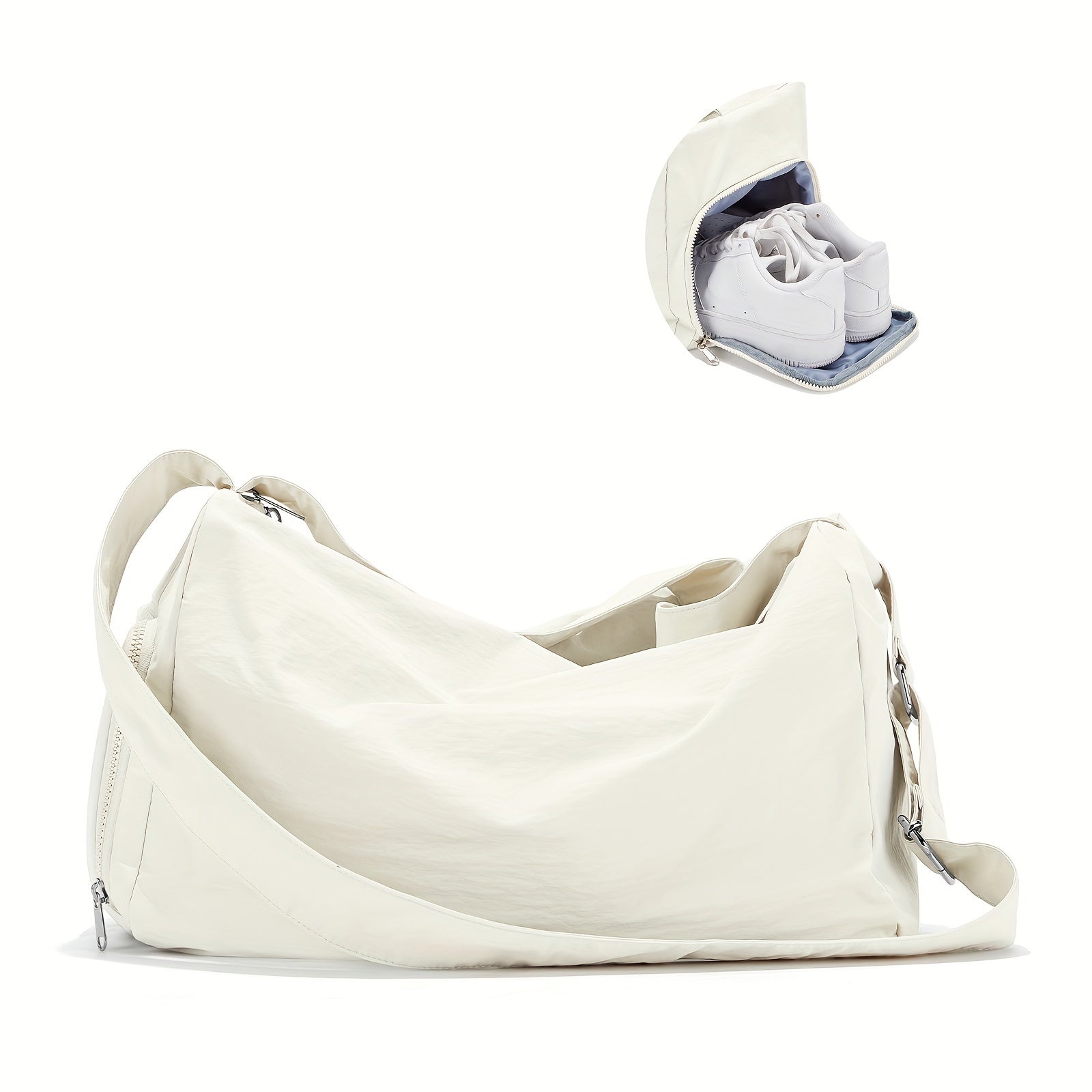Beige Shoe Compartment Gym Bag - Lightweight, Large Capacity & Versatile